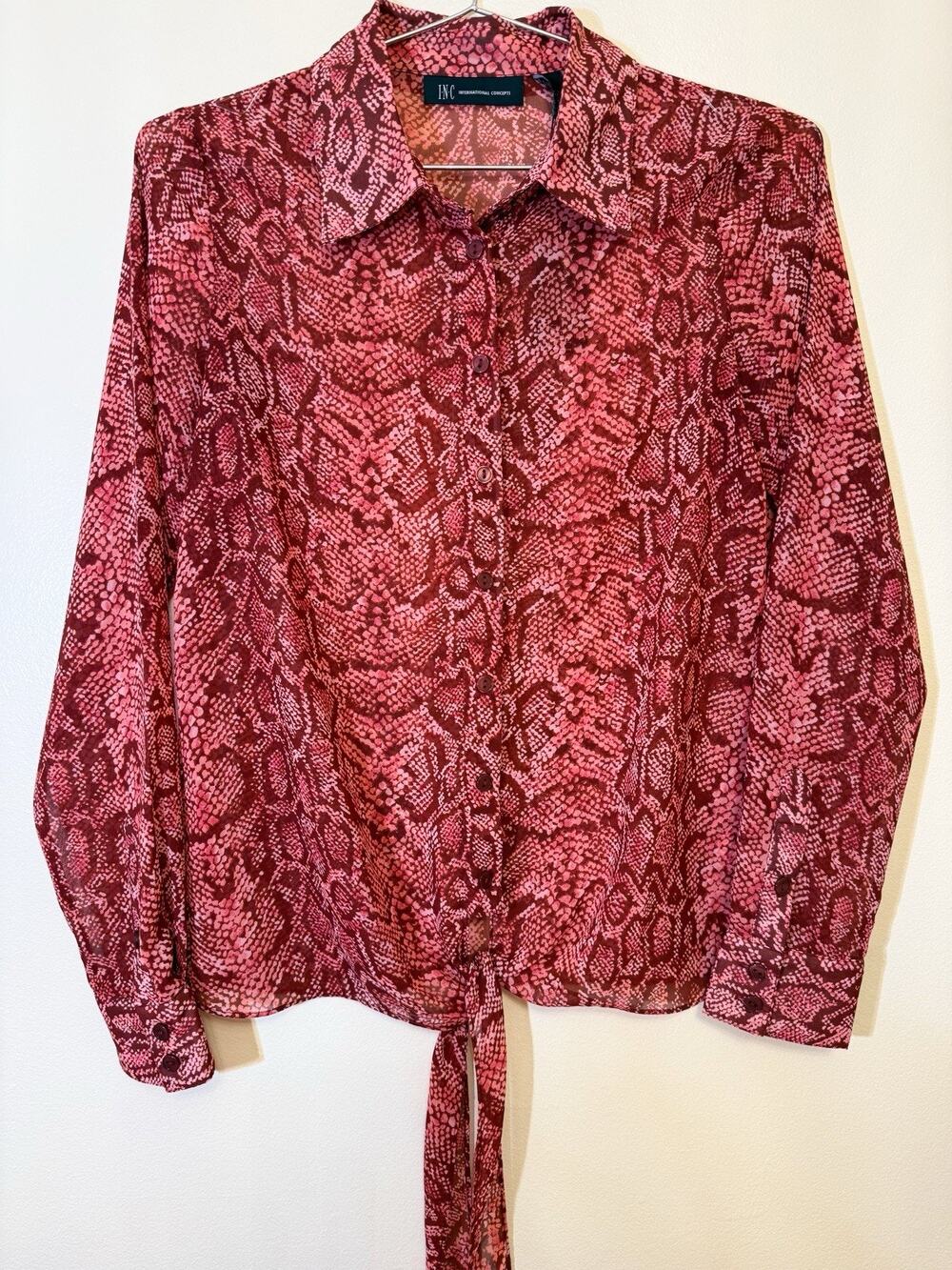 Extra Small  INC International Concepts Red Snake Chiffon Shirt Underarms 34”
